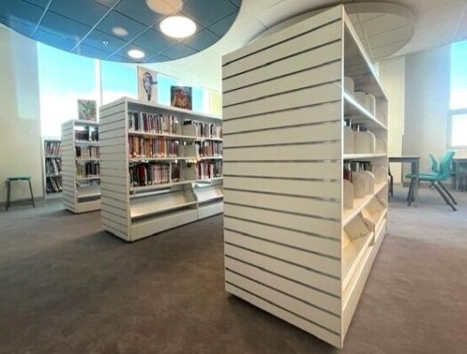 Rangées de bibliothèque avec panneaux rainurés aux extrémités - library shelving